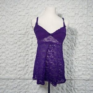 Vintage Purple Lace Babydoll Camisole • Sheer Lingerie Top • Y2K M